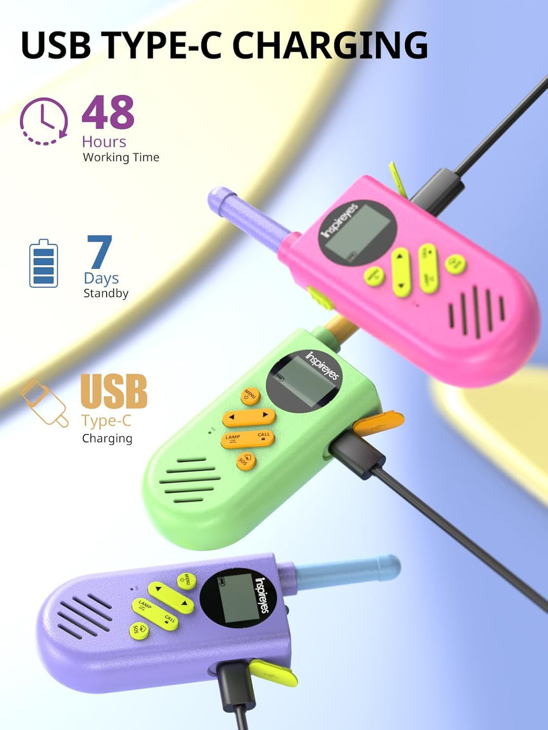 Inspireyes Walkie Talkies para niños recargables, juguetes para niñ...