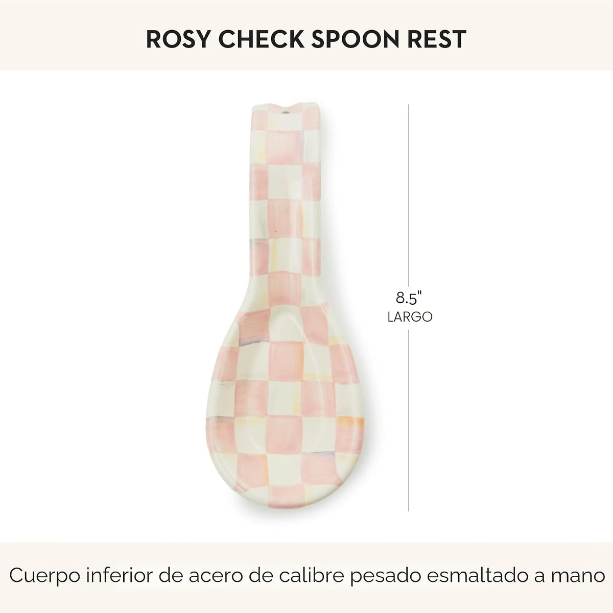 MACKENZIE-CHILDS Soporte para cucharas esmaltado, cuadros rosados y blancos