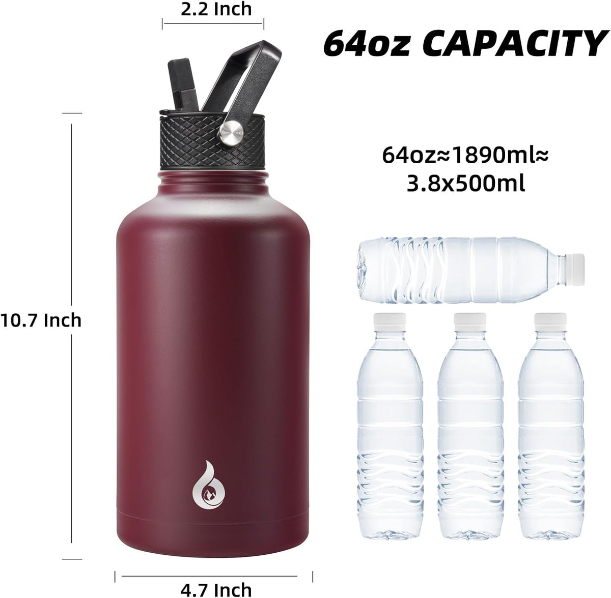 BJPKPK - Botella de agua aislada de 64 onzas, jarra de agua de medio galón