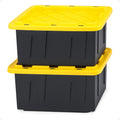 Contenedores de almacenamiento HOMZ Durabilt de plástico con tapas, 15 Gal, Negro/Amarillo, paquete de 2