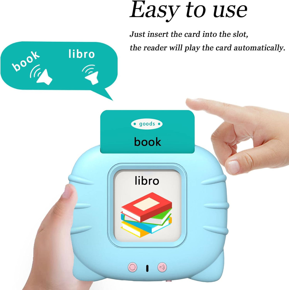 Startcan Tarjetas didácticas parlantes en español e inglés para niños pequeños de 1, 2, 3, 4, 5, 6 años, juguetes de audio para que los niños aprendan español - 258 tarjetas y 516 palabras (Azul)