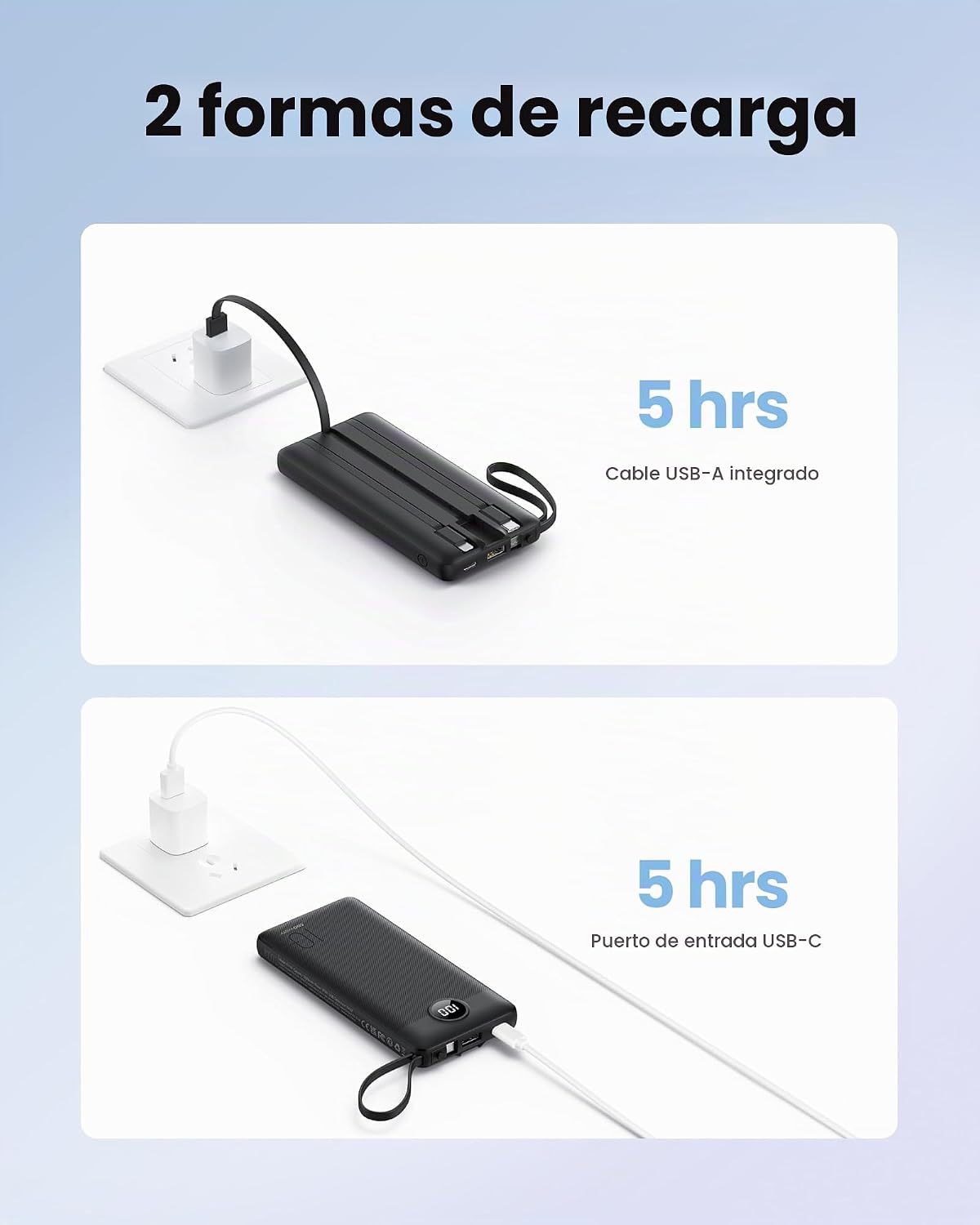 Coowisty Cargador portátil con cables integrados, banco de energía...