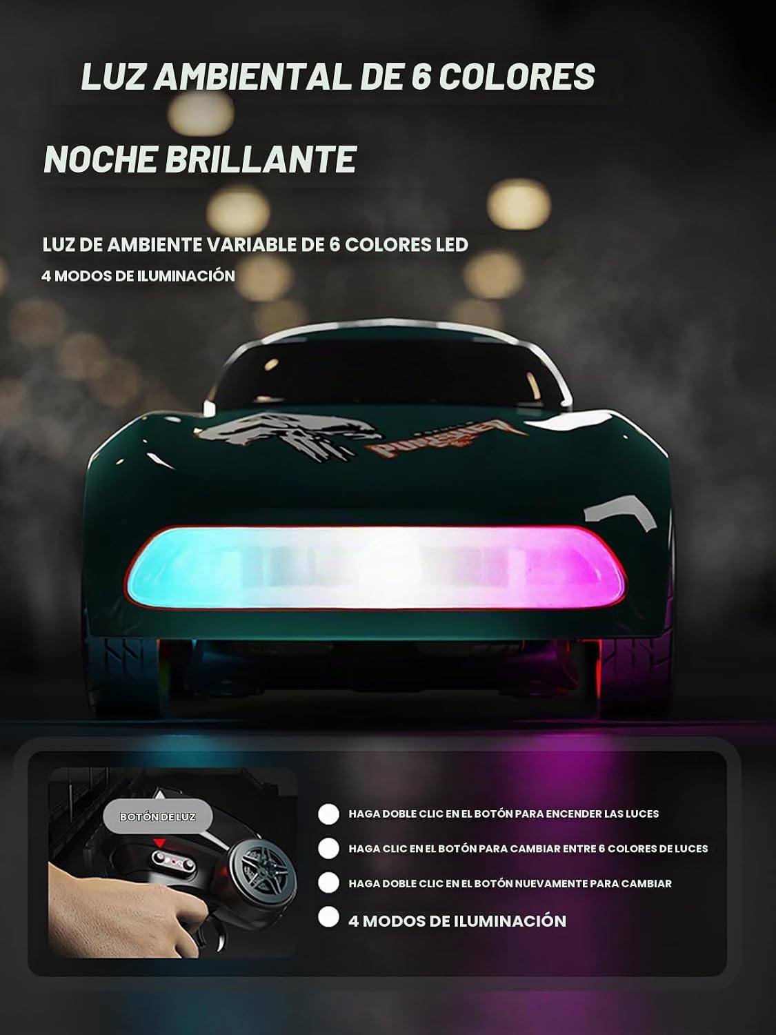 ANTSIR Auto RC 1/64 Drift, 7 luces LED coloridas 4WD RTR Regalo deportivo de carreras