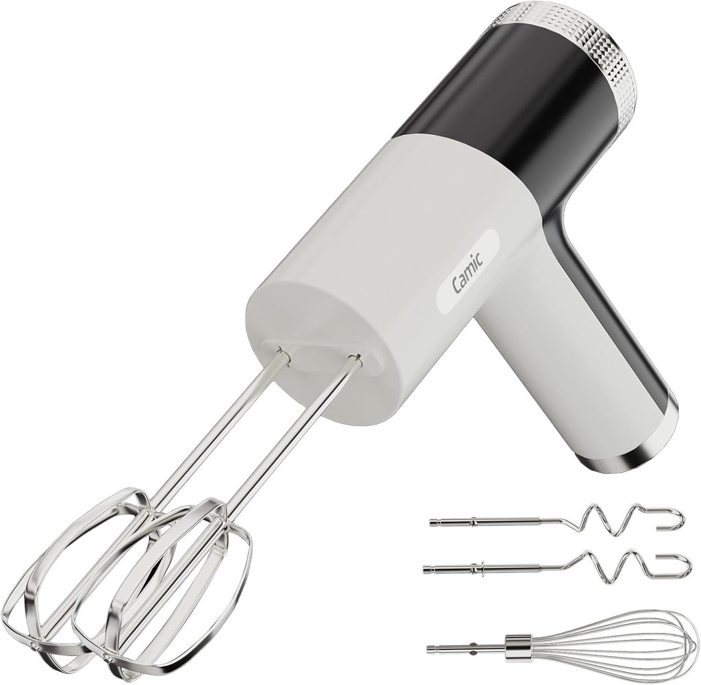 Camic Batidora de mano eléctrica con 9 velocidades, potente motor, batidora de mano inalámbrica con batidor, gancho para masa y varilla mezcladora para batir huevos, crema, mantequilla, mermelada