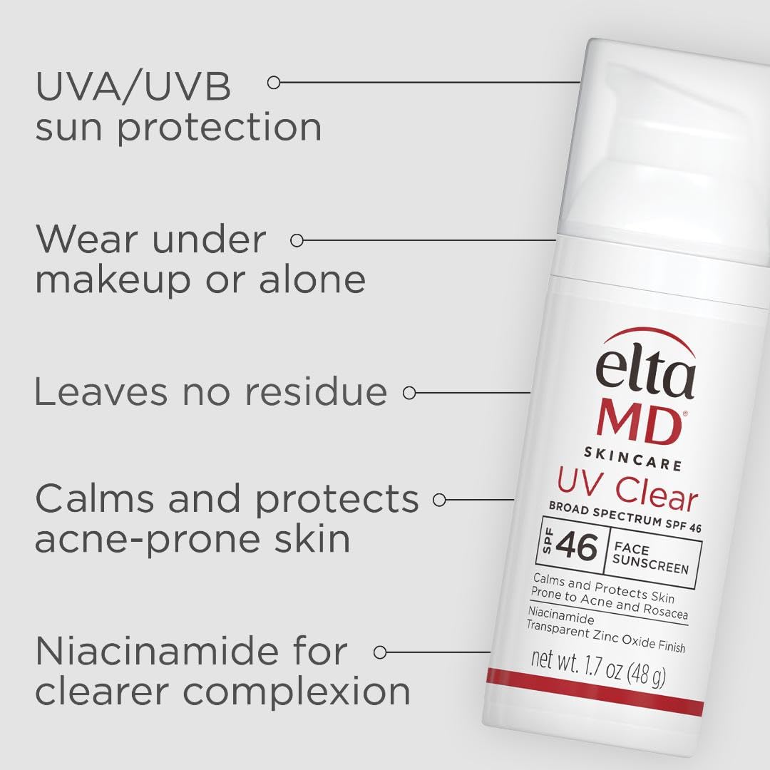 EltaMD UV Clear Face Sunscreen SPF 46, Oil-Free Sunscreen with Zinc...