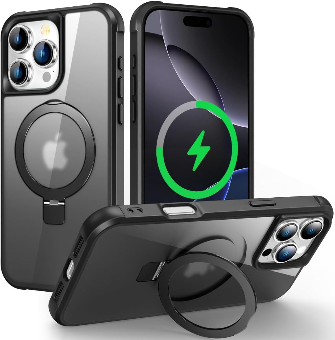 Funda compatible con iPhone 16 Pro con soporte, color negro