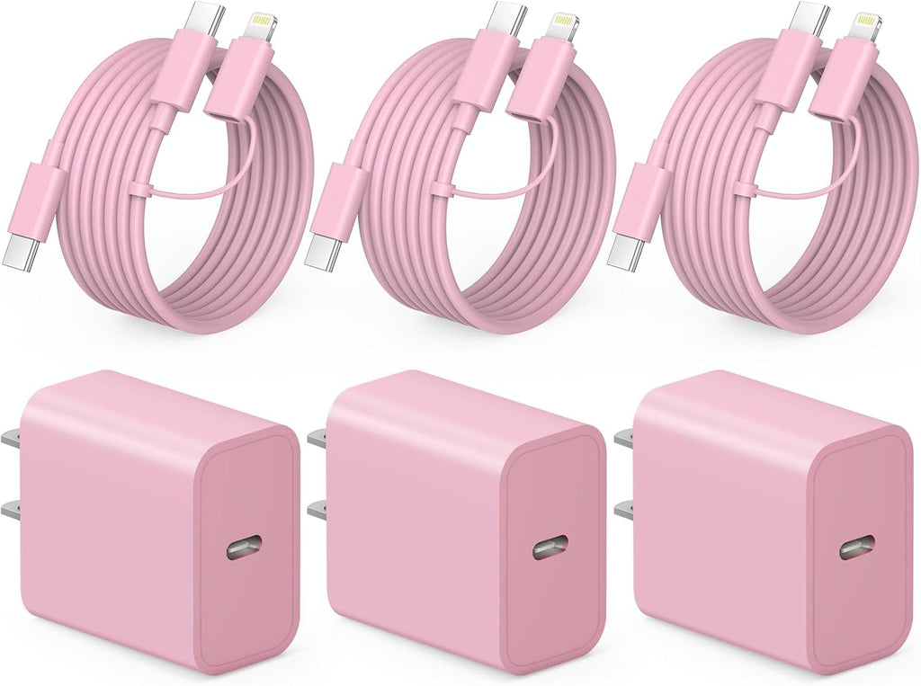 Cargador de carga rápida para iPhone 17, 16, 15, paquete de 3 cargadores USB C, cable Lightning de 6 pies y cable USB C tipo C para iPhone 17/17 Plus/17 Pro Max/Air/16/16 Plus/16 Max/15 Pro Max/14 Max