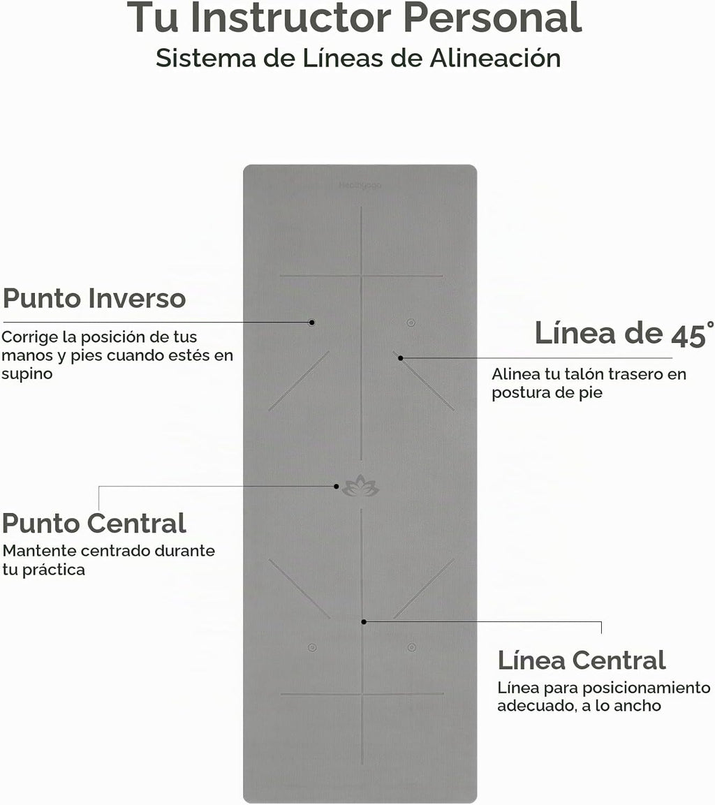 Heathyoga Tapete de Yoga Antideslizante Ecológico, Sistema de Alineación Corporal, Material TPE Certificado por SGS - Superficie Texturizada Antideslizante y Amortiguación Óptima, 72" x 26" Grosor 1/4