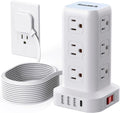 Extension Cord con Multiple Outlets, SMALLRT Flat Plug Power Strip Tower, Outlet Extender con USB 12 AC Outlets, 10FT Ultra Thin Extension Cord para Home Office, Overload Protection
