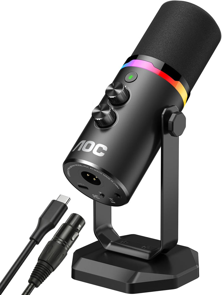 Micrófono dinámico AOC USB\/XLR para juegos de PC, podcasts y graba...