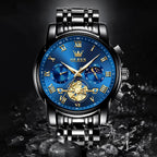 OLEVS Relojes para hombre, resistente al agua, de lujo, gran cara, reloj analógico de cuarzo de acero inoxidable, relojes de vestir analógicos para hombre, luminoso, multifuncional, reloj de hombre