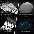 OLEVS Reloj para hombres, cuarzo, acero inoxidable, vestir, impermeable, luminoso