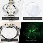 OLEVS Reloj Analógico de Cuarzo para Mujer, Acero Inoxidable Plateado de Dos Tonos, Moda, Resistente al Agua, Luminoso, con Fecha y Día, Relojes de Pulsera para Damas