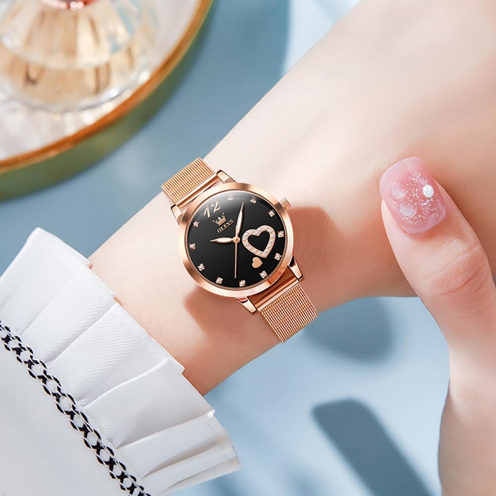 OLEVS Relojes para Mujeres y Juego de Pulseras Slim Casual Vestir Reloj de Muñeca para Dama Rosado Oro