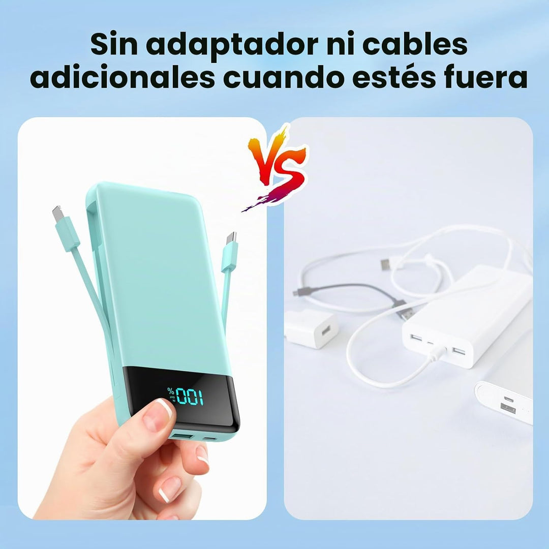 Cargador portátil para iPhone con cables integrados y enchufe de pa...