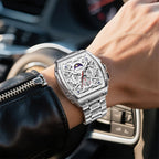 OLEVS Reloj para Hombres Analógico Cuarzo Lujo Diamante Resistente al Agua Cronógrafo Acero Inoxidable Carita Grande Cuadrado Fecha Fase Lunar Romano Relojes de Vestir para Hombres
