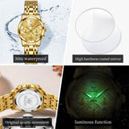 OLEVS Relojes para mujeres de negocios, con diamante, pulsera de acero inoxidable, fecha, impermeable, tono bicolor para mujer