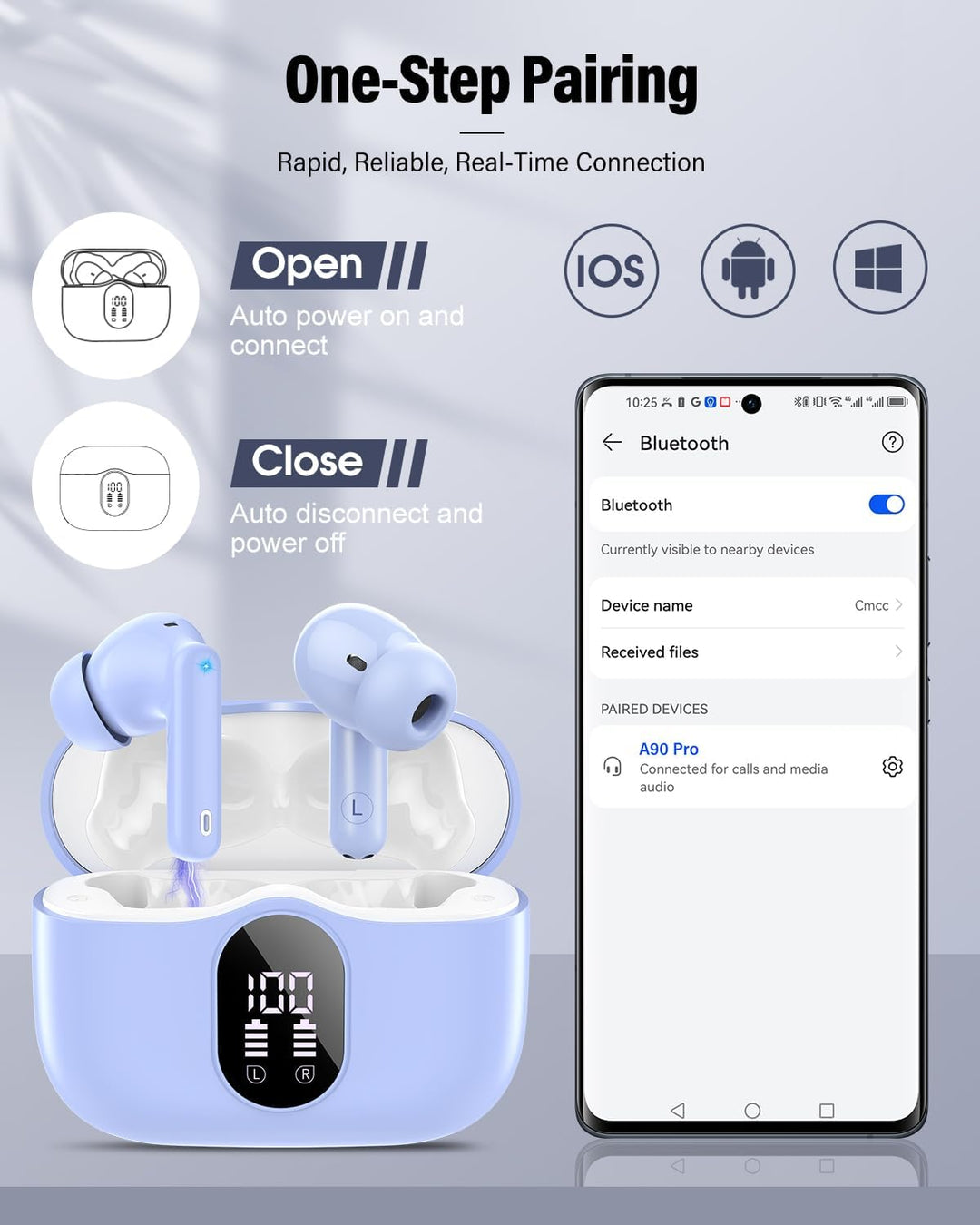 Auriculares inalámbricos, auriculares Bluetooth 5.4 con graves esté...