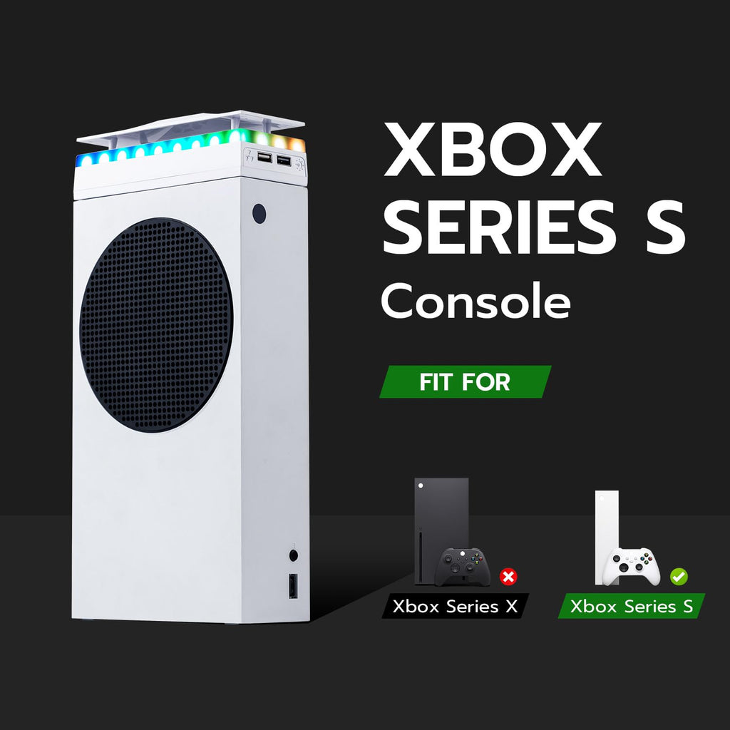 Mcbazel Ventilador de Enfriamiento RGB para Xbox Series S, Sistema de Enfriamiento con 3 Niveles de Velocidad Ajustables, Banda de Luz RGB de 7 Modos, Filtro de Polvo, Bajo Ruido y 2 Puerto USB, Ventilador Enfriador para Xbox Series S (Solo Consola)