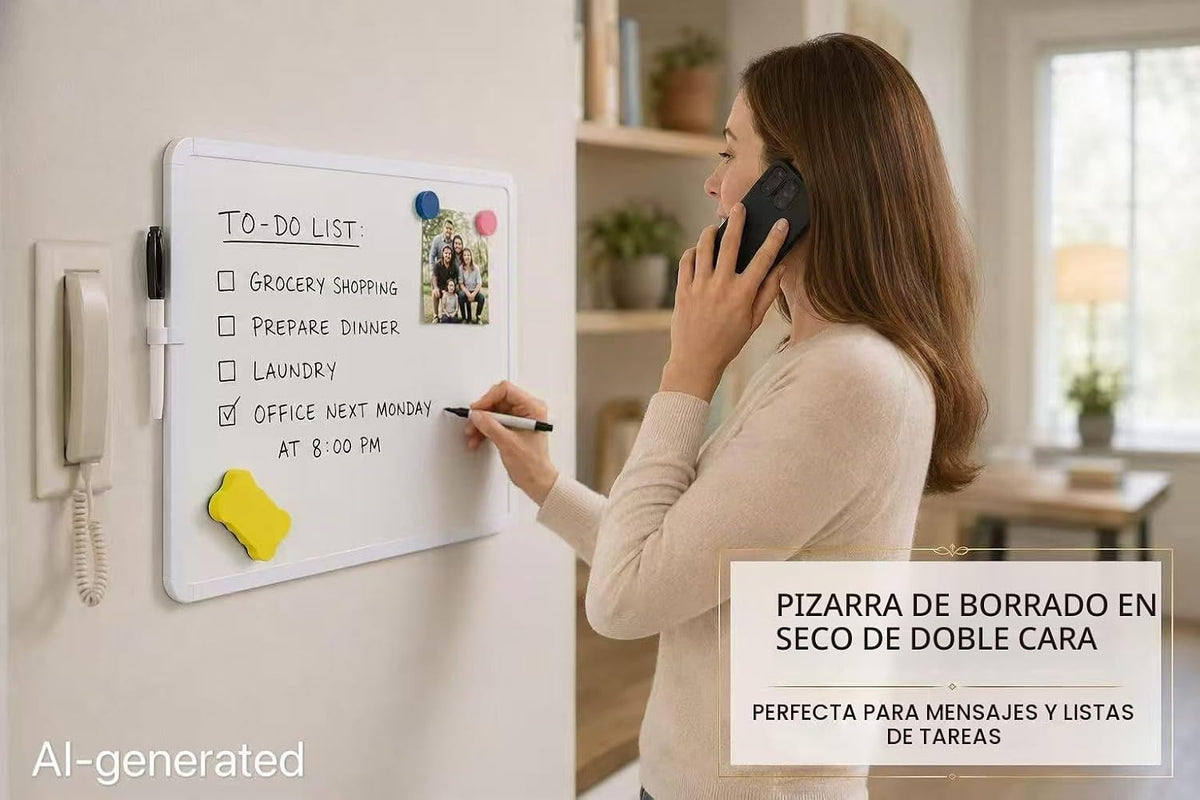 MXG Pizarra blanca pequeña de doble cara con marcadores, imanes