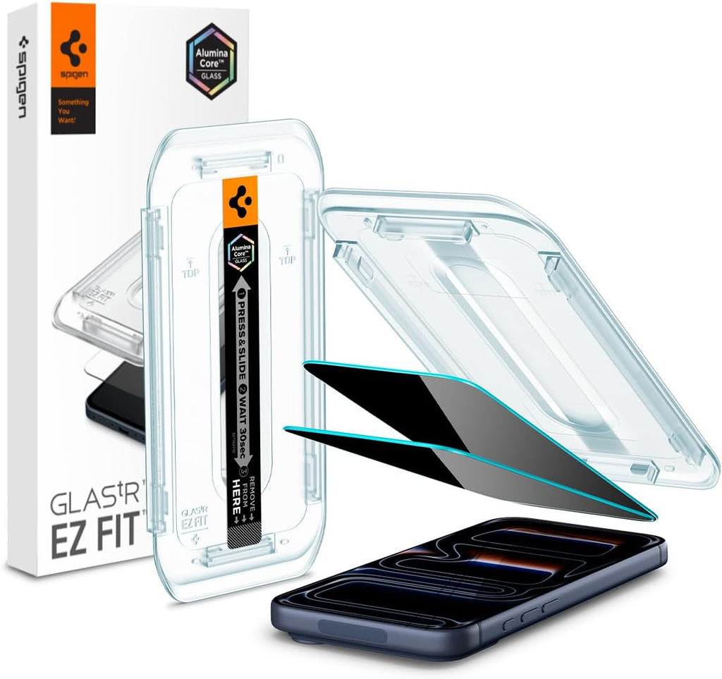 Spigen GlasTR EZ FIT Privacy Screen Protector para iPhone 17 Pro, 17, 16 Pro