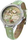 DREAMING Q&P Lindas Relojes de Pulsera con Moño de Lazo para Niñas y Adolescentes, Esfera de Mariposa, Correa de Cuero, Caja Dorada fq062