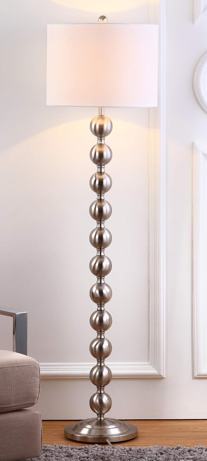 Lámpara SAFAVIEH - Colección de iluminación Reflections - Lámpara de pie moderna de granja rústica apilable de bola de níquel de 59 pulgadas, para sala de estar, dormitorio, hogar, oficina, lámpara de pie LED