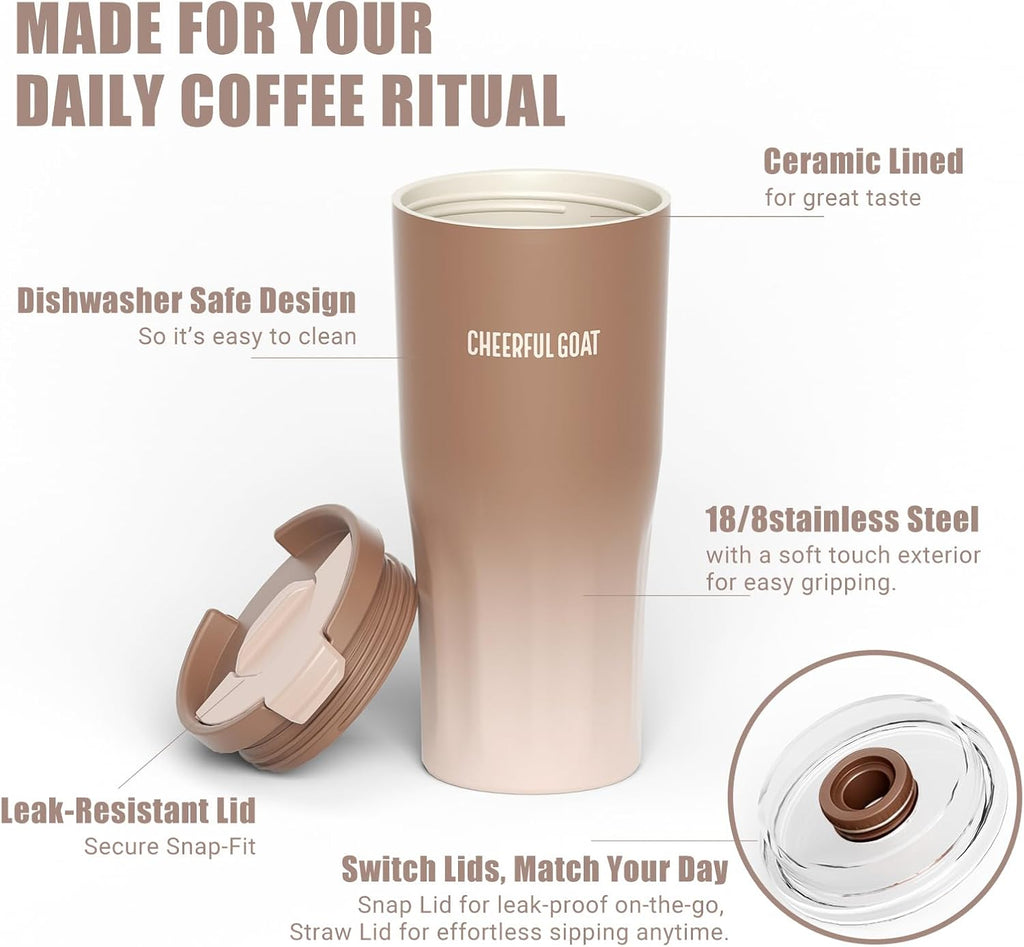 CheerfulGoat - Taza de café de cerámica con 2 tapas