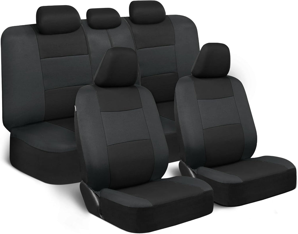 BDK PolyPro - Juego completo de fundas de asiento de auto en carbón invertido, fundas para asiento delantero y trasero divididos para autos, fácil de instalar, juego de fundas para asientos de auto y