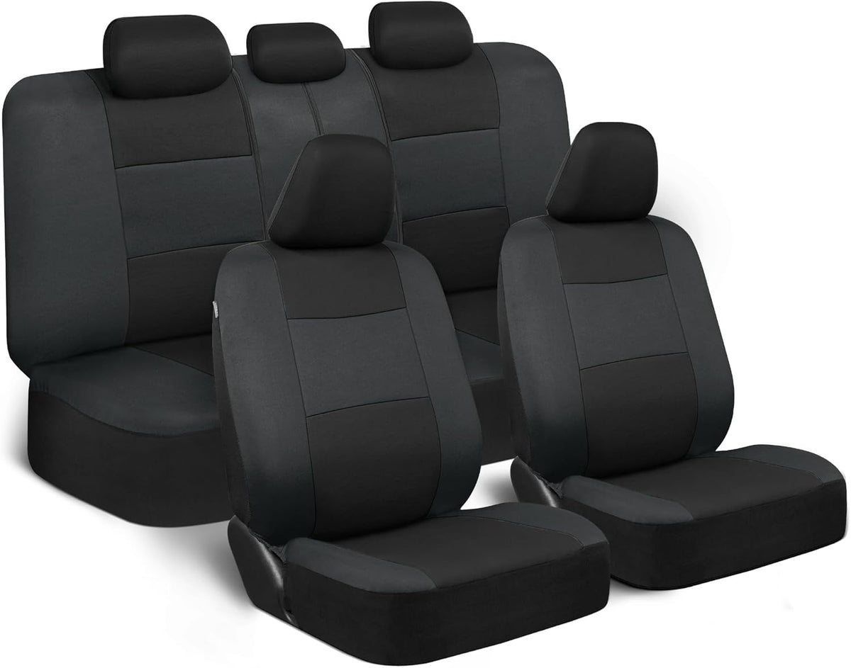 BDK PolyPro - Juego completo de fundas de asiento de auto en carbón invertido, fundas para asiento delantero y trasero divididos para autos, fácil de instalar, juego de fundas para asientos de auto y