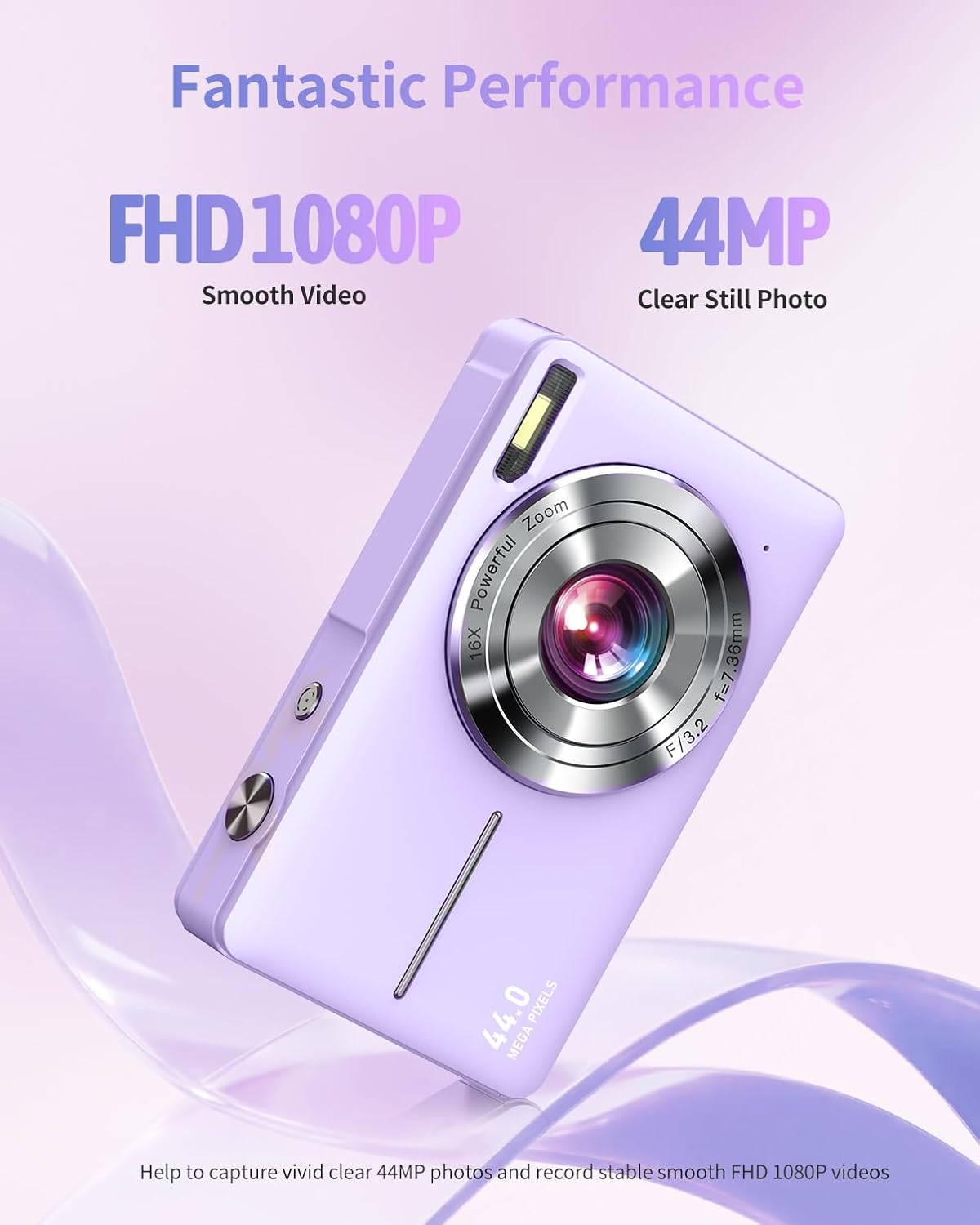 Cámara digital, FHD 1080P - Cámara de apuntar y disparar para niños, Púrpura