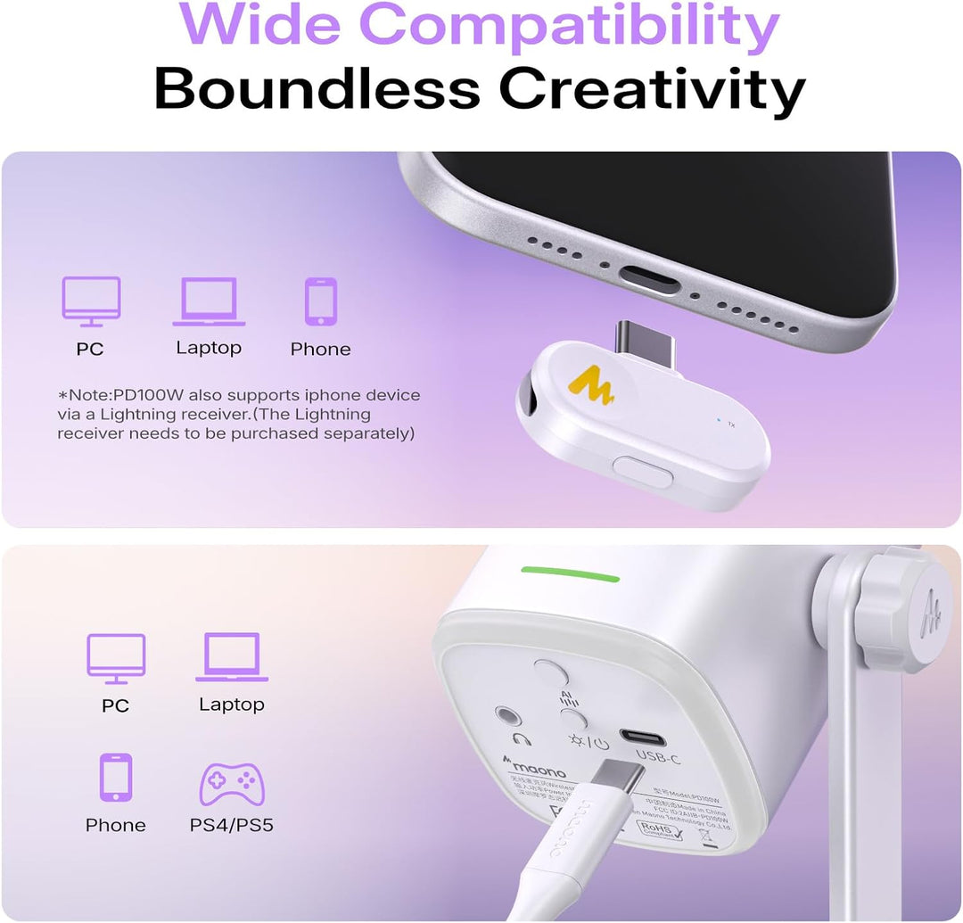 MAONO PD100W Micrófono dinámico inalámbrico USB para PC, micrófono...