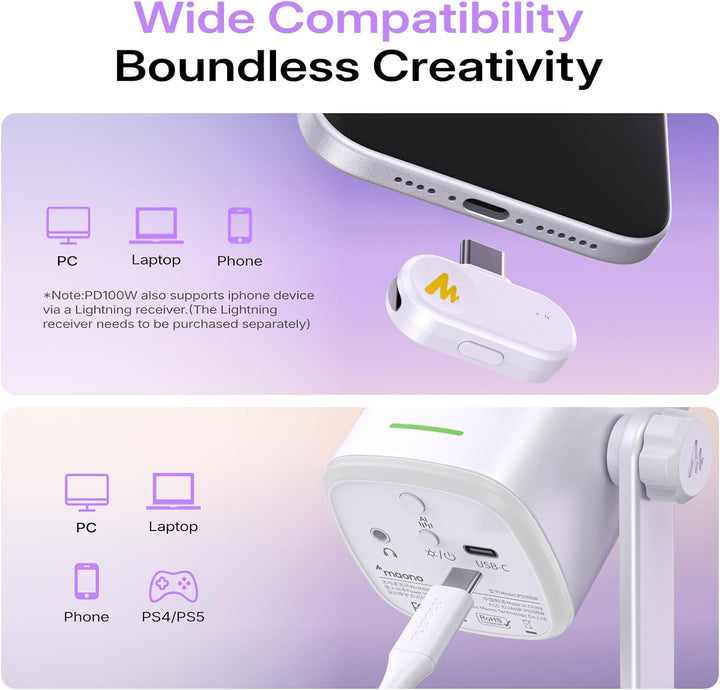 MAONO PD100W Micrófono dinámico inalámbrico USB para PC, micrófono...