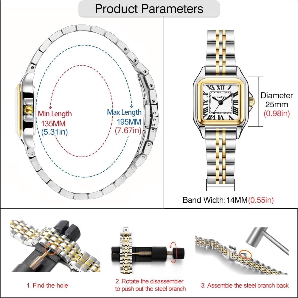 Relojes Szaikyri Clásicos Cuadrados para Mujer con Números Romanos, Reloj de Vestir Casual para Damas