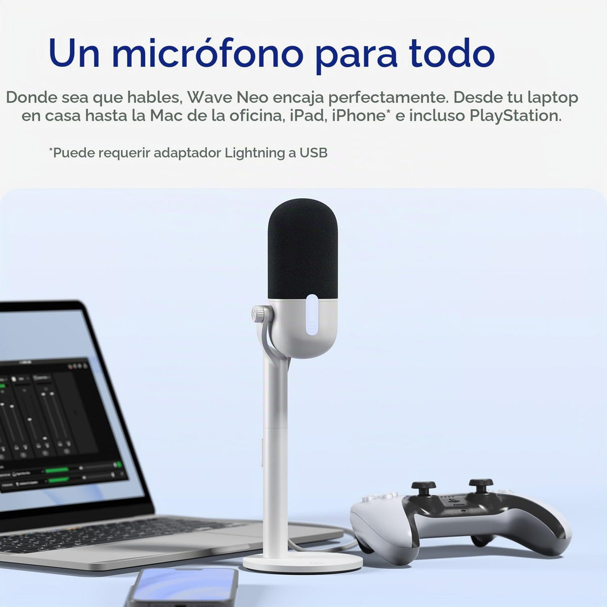 Elgato Micrófono de condensador USB Wave: Neo, toque para silenciar