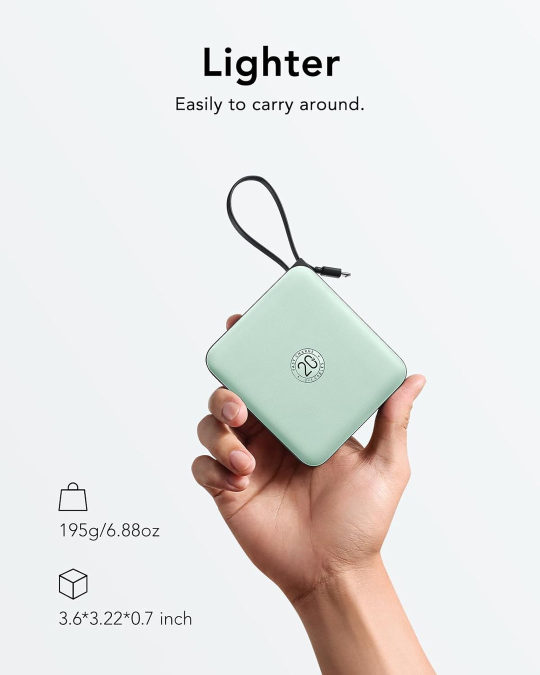 VRURC Cargador Portátil USB C, Banco de Energía con Cable Integrado...