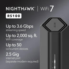 NETGEAR Nighthawk WiFi 7 Router RS100, hasta 2000 pies cuadrados, 3.6 Gbps
