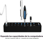 SABRENT, PS65B120Y5000S, hub USB 3.0 de 10 puertos, alimentado, adaptador 12V/5A