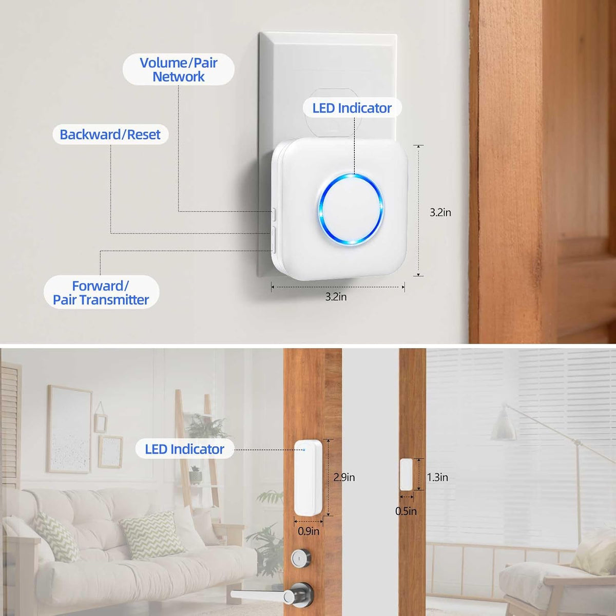 Timbre con sensor de puerta WiFi, sensor de ventana de alerta de apertura