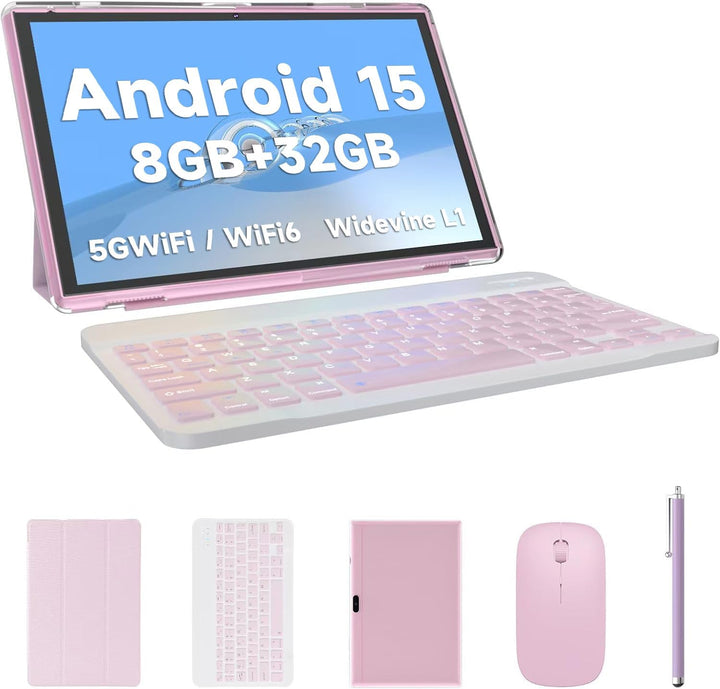 Tablet 2 en 1 con estuche de teclado, ratón y stylus, tableta de 10...