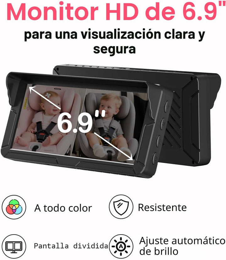 Rohent Cámara dual para automóvil de bebé para 2 niños: pantalla di...
