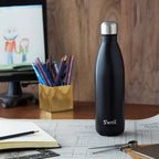 S'well Botella de agua de acero inoxidable, 17 oz, Blue Suede, recipientes aislados al vacío de triple capa mantienen las bebidas frías durante 36 horas y calientes durante 18, sin BPA, perfecta para