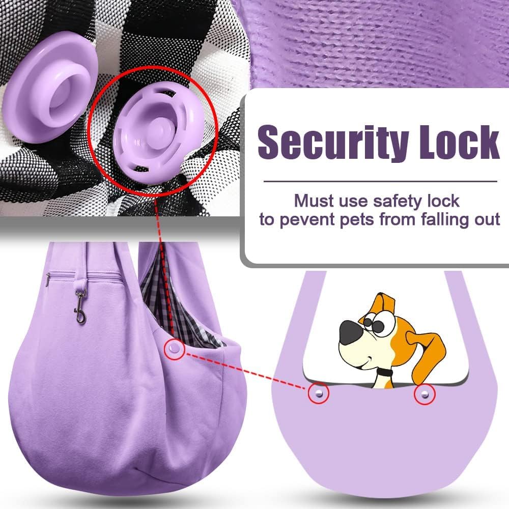 Tomkas Transportador de Cabestrillo para Perros Pequeños – Bolsillo con cremallera y correa ajustable – para mascotas de 3 a 10 libras (morado claro)