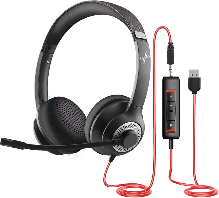 JIAMQISHI Auriculares USB con micrófono para PC, auriculares sobre...
