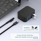 Nuevo cargador de superficie de 65 W con enchufe de CA plegable, compatible con cargador Surface Pro 13 11, 12, 10, 9, 8, 7+, 7, 6, 5, 4, 3, X, Surface Book3, 2, 1, laptop y tableta, compatible con