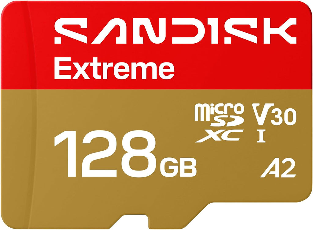 SANDISK Tarjeta microSD extrema de 128 GB + adaptador, velocidades de