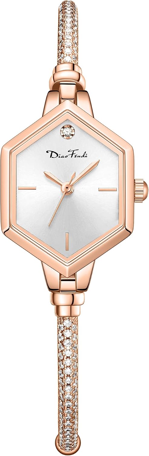 Reloj de pulsera pequeño de oro rosa para mujer, reloj de diamante analógico hexagonal de vestir, mini reloj impermeable para mujer