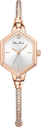 Reloj de pulsera pequeño de oro rosa para mujer, reloj de diamante analógico hexagonal de vestir, mini reloj impermeable para mujer