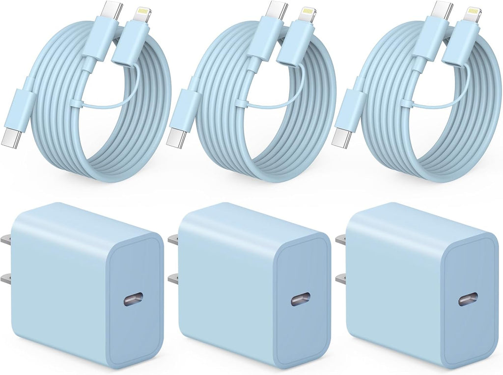 Cargador de carga rápida para iPhone 17, 16, 15, paquete de 3 cargadores USB C, cable Lightning de 6 pies y cable USB C tipo C para iPhone 17/17 Plus/17 Pro Max/Air/16/16 Plus/16 Pro Max/15 Pro/14Pro