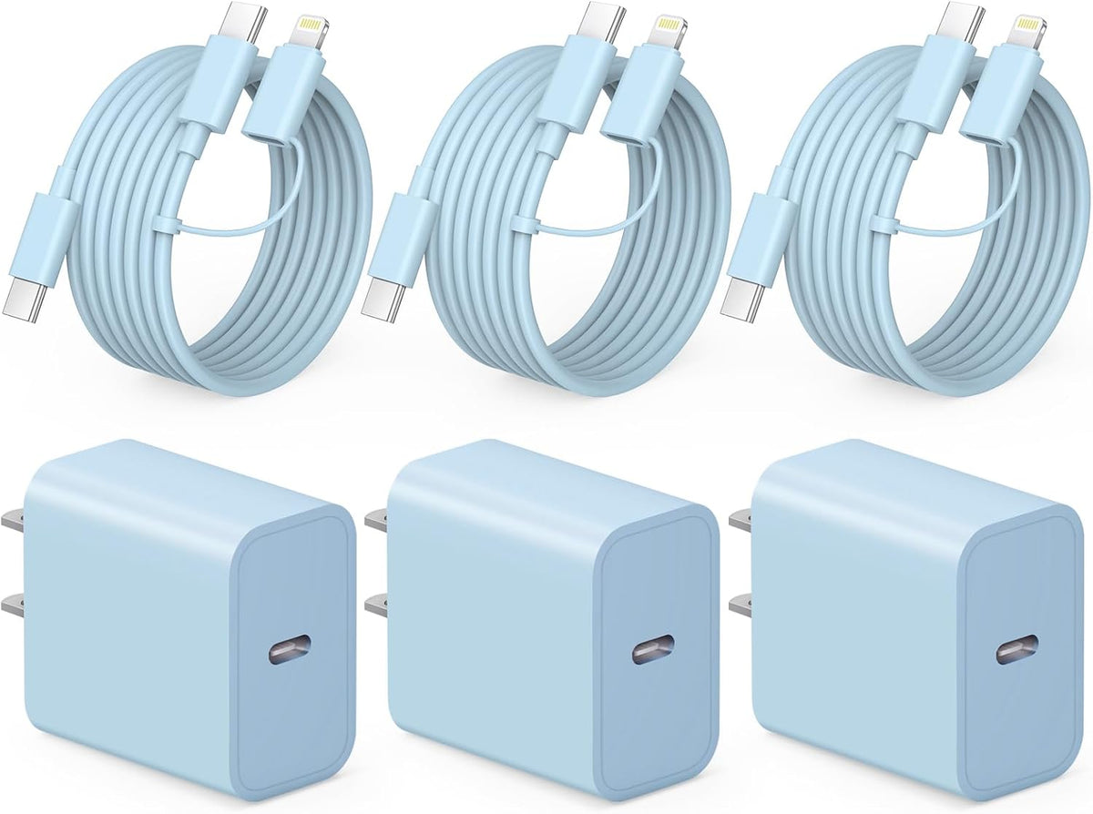 Cargador de carga rápida para iPhone 17, 16, 15, paquete de 3 cargadores USB C, cable Lightning de 6 pies y cable USB C tipo C para iPhone 17/17 Plus/17 Pro Max/Air/16/16 Plus/16 Pro Max/15 Pro/14Pro